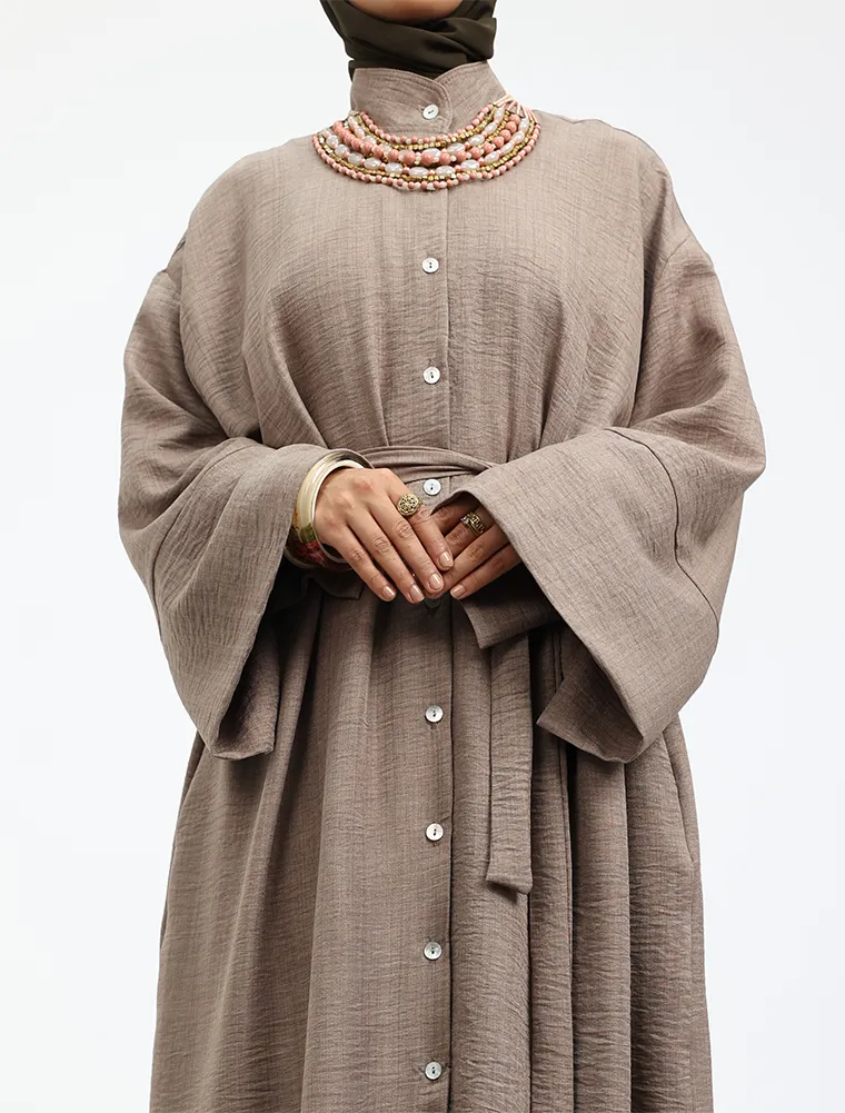 Mocha Linen Feel Mandarin Shirt